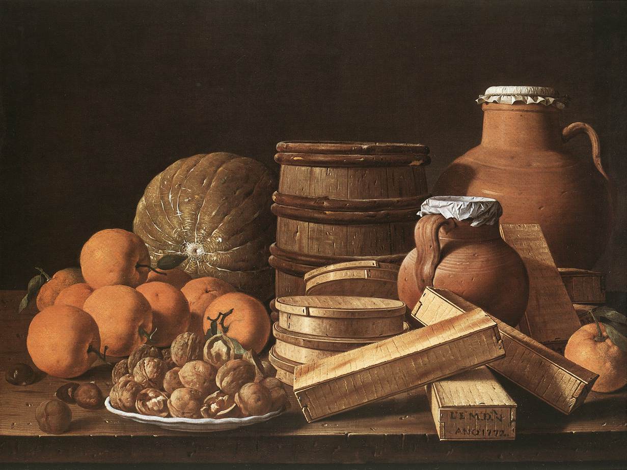 Bodegón avec des oranges et des noix