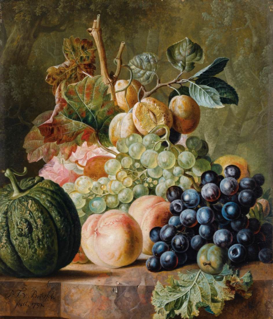 Still Life of Peaches, Grapes, Plums and Melon