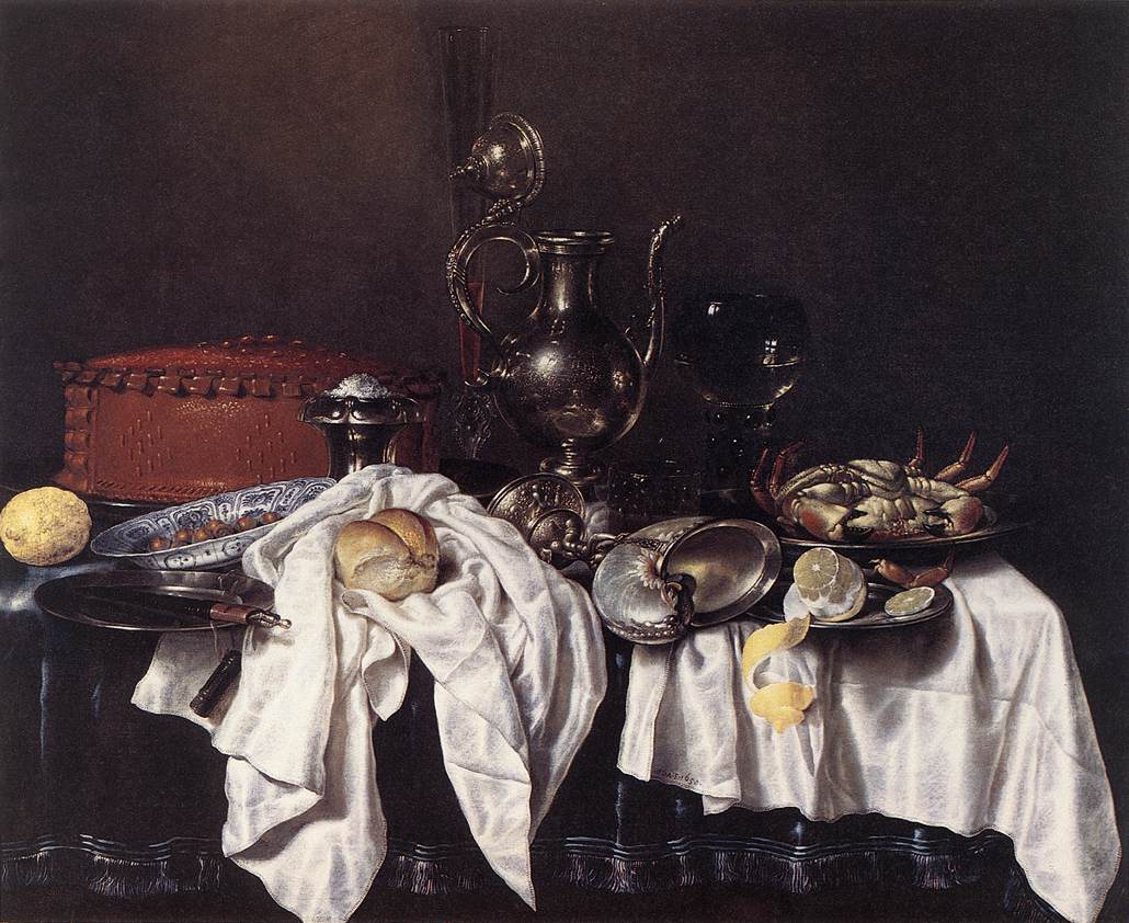 Still Life of Cake, Silver Ewer and Crab