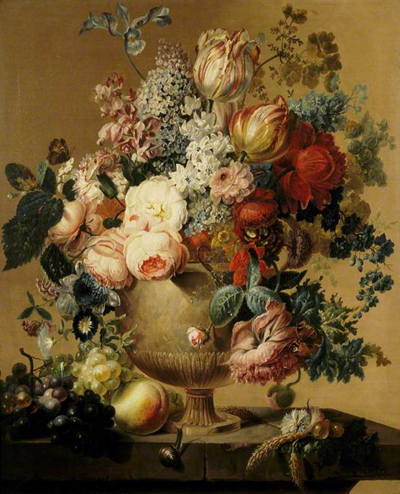 A Stone Urn with Flowers and Fruit