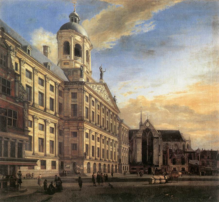 Amsterdam, Plaza de Prea mit dem Stadtrat und dem Nieuwe Kerk