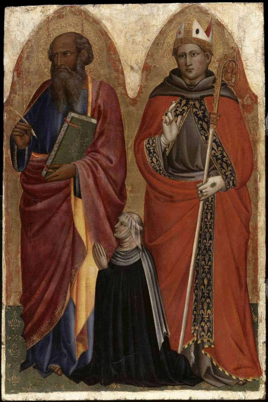 San Juan el Evangelista y Louis de Toulouse con Catarina Dei Francesi, La Esposa del Donante
