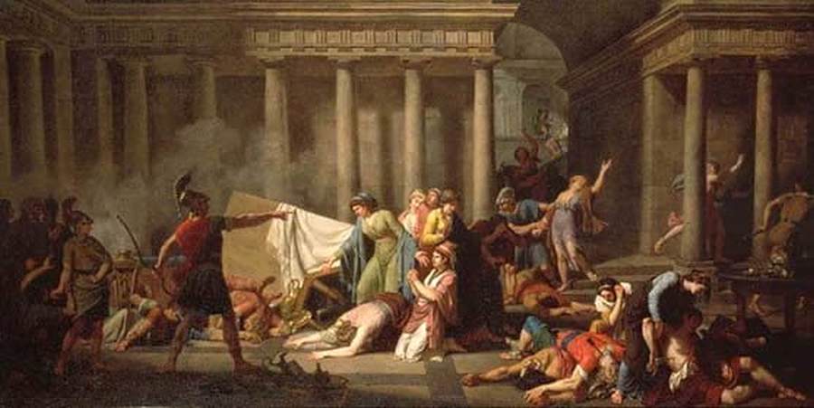 Ulises che torna al suo palazzo dopo aver ucciso gli amanti di Penelope