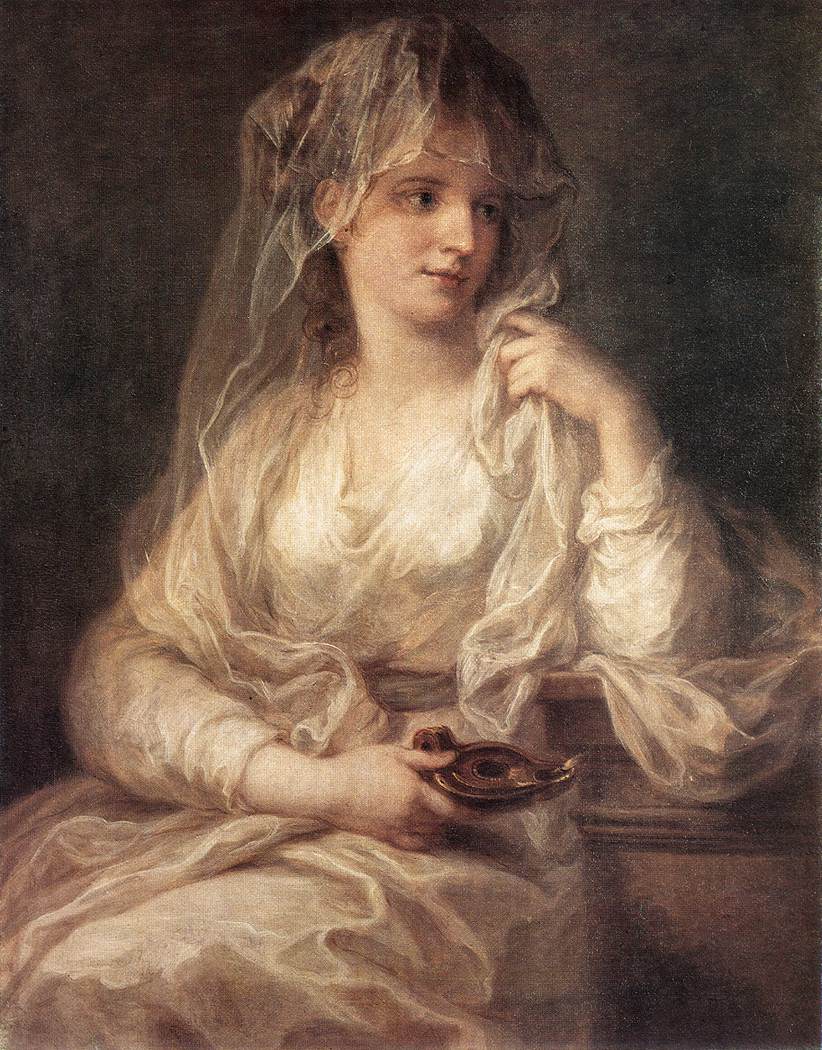 Bakire Vestal gibi giyinmiş bir kadın portresi
