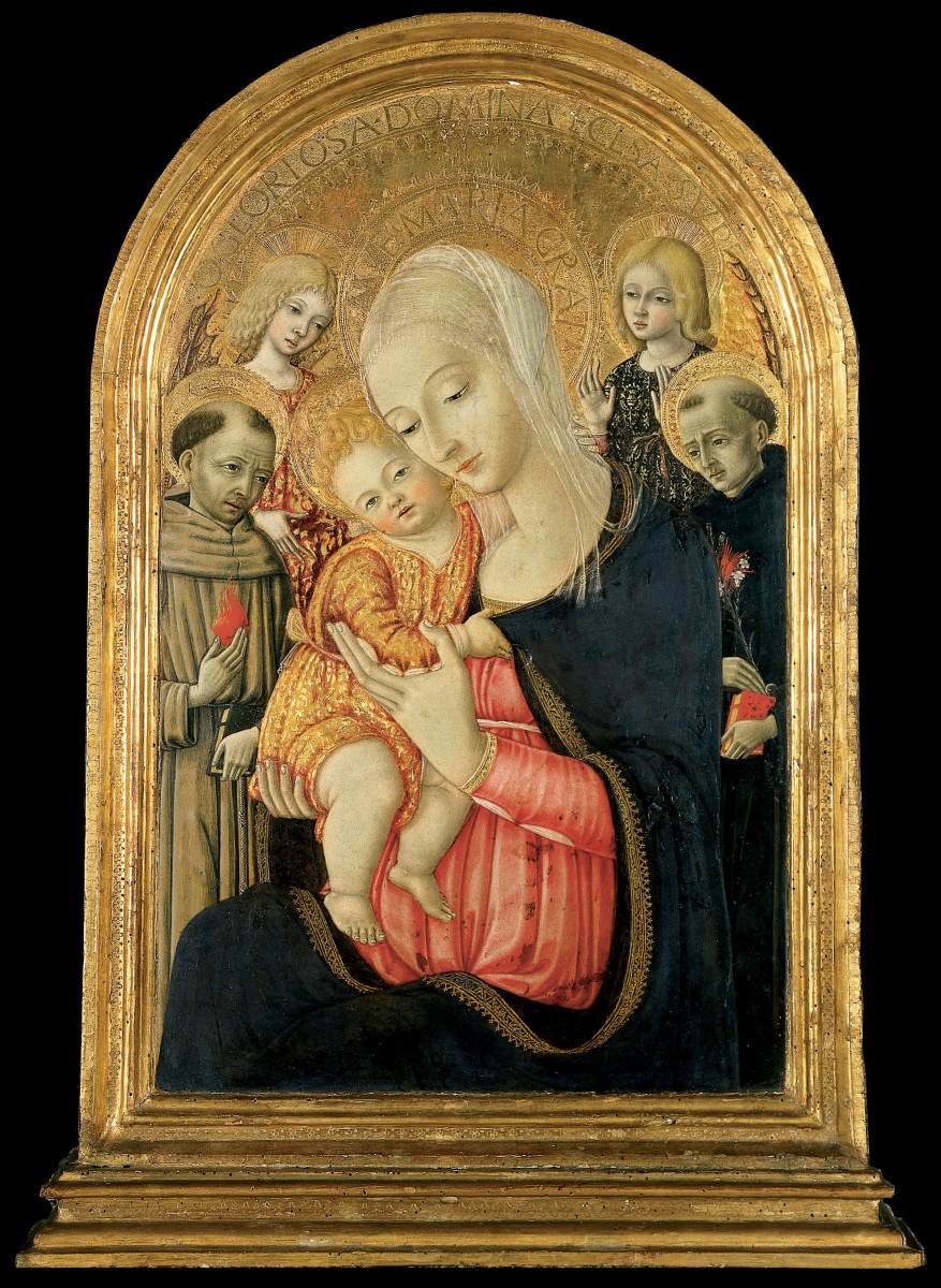 La vierge et l'enfant avec des anges et des saints