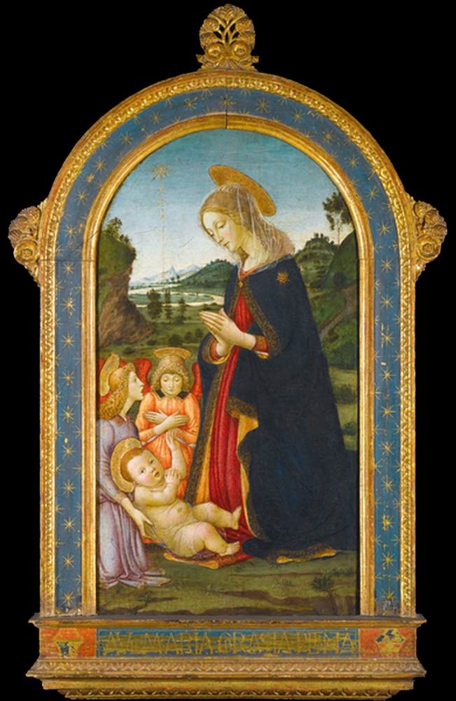 La Virgen y Dos Ángeles Adoran al Cristo Niño