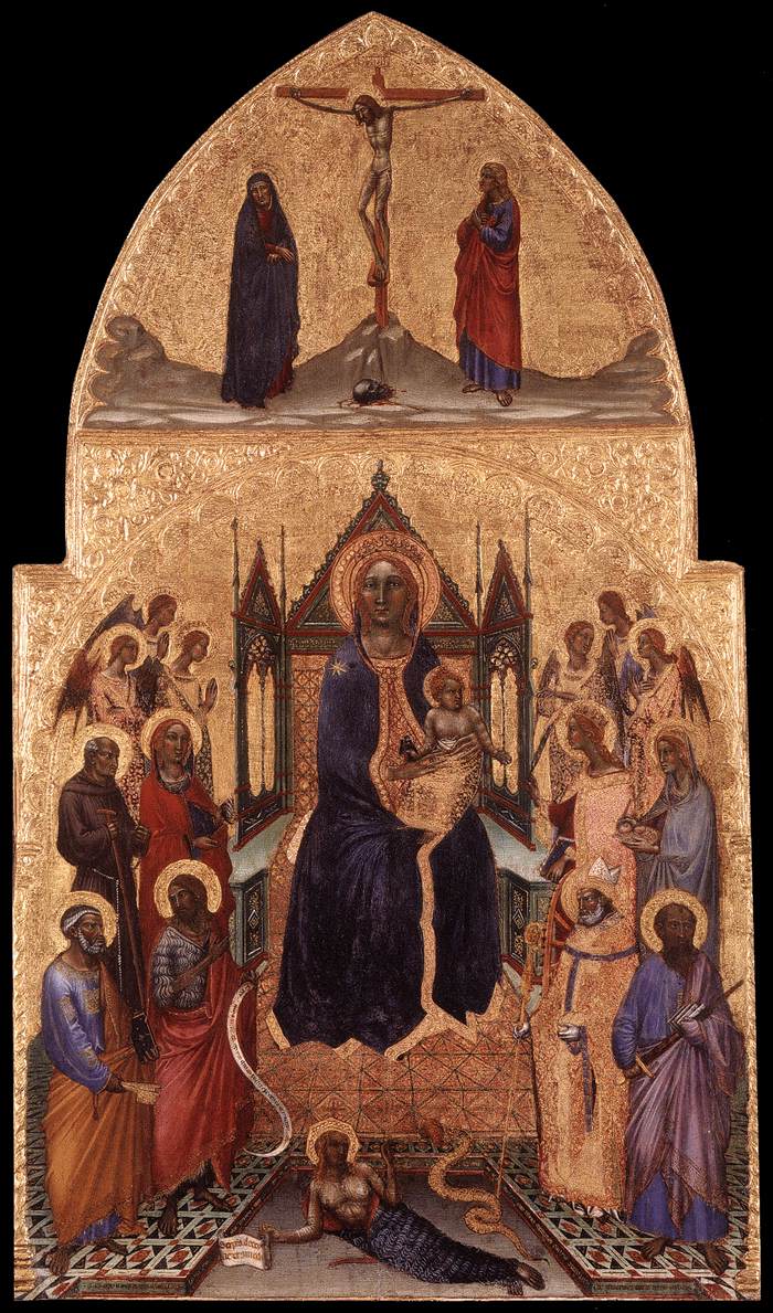 La vierge et l'enfant avec des anges et des saints