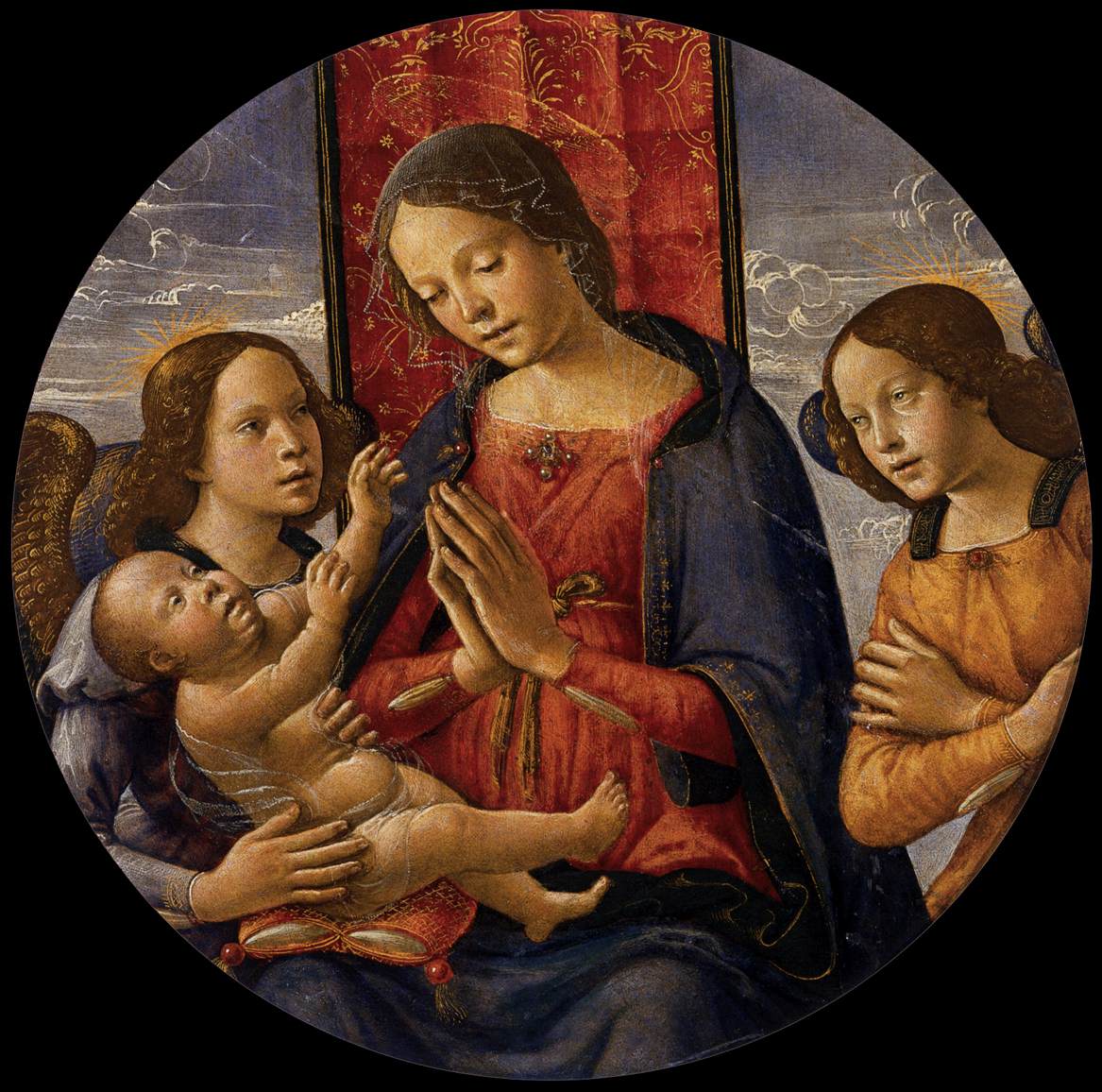 La vierge adorant l'enfant avec deux anges