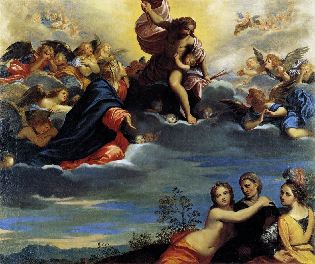 The Virgin and the Angels Implore Christ not to Punish Lust, Greed and Pride
