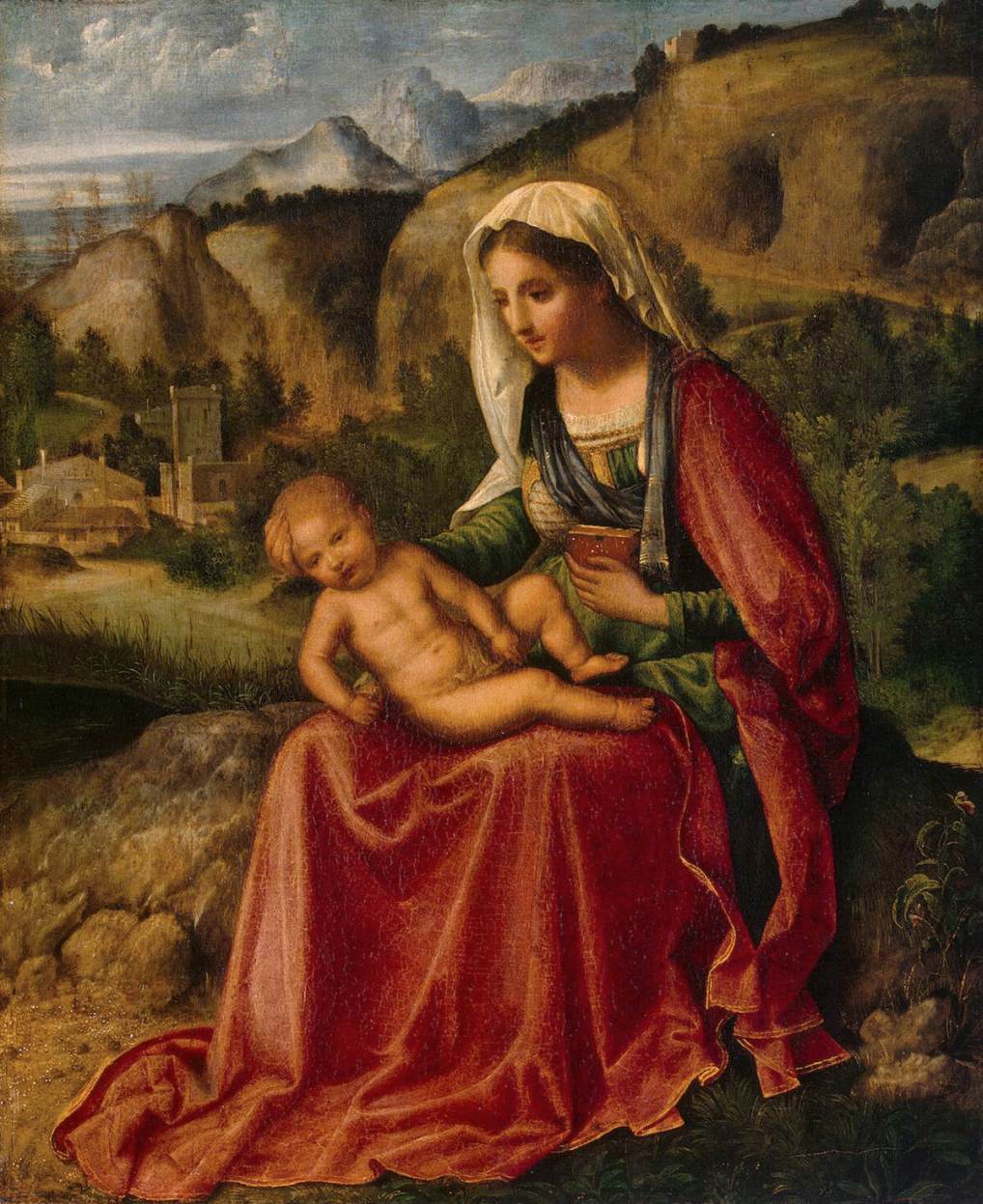 Jomfruen og barnet i et landskab