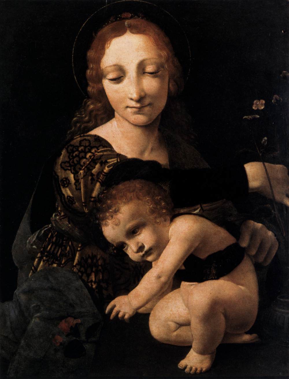 La Virgen y el Niño con un Jarrón de Flores