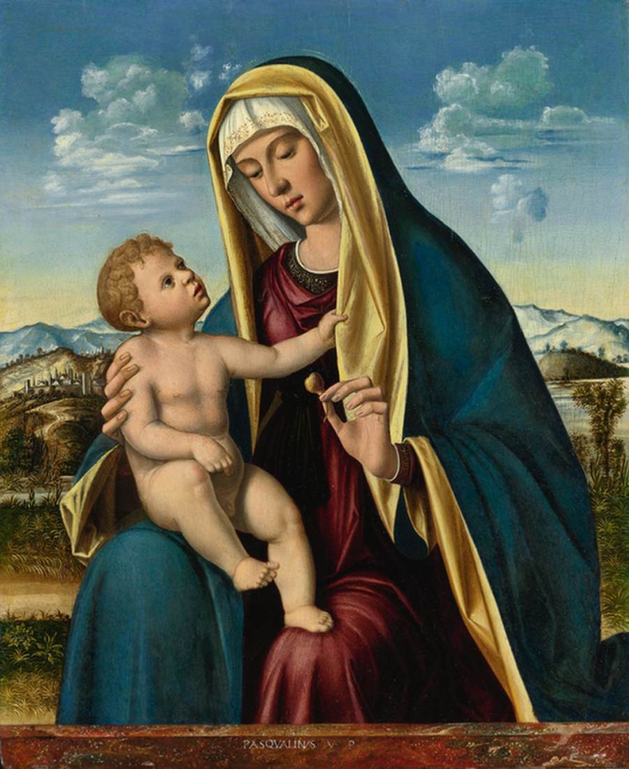 La vierge et l'enfant avant un paysage