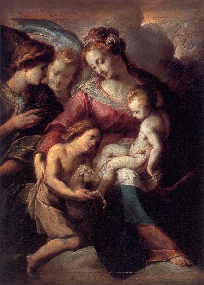 הבתולה והילד עם התינוק סנט ג'ון המטביל ומלאכים המשתתפים בהם