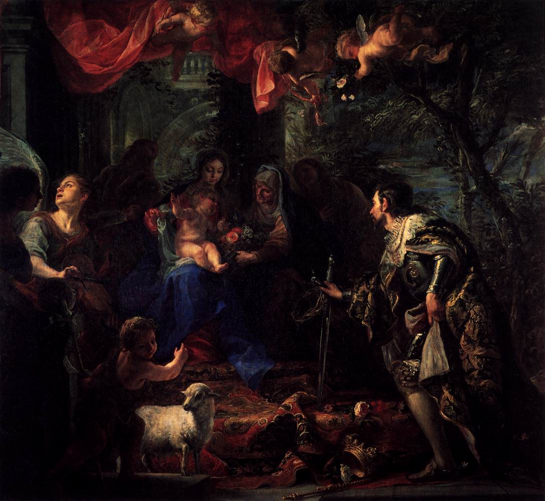 Jungfru och barnet dyrkades av San Louis, kung av Frankrike