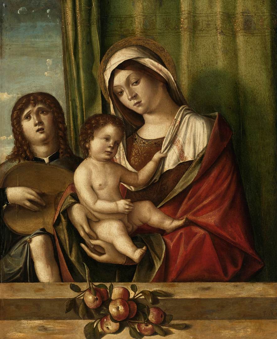 The Virgin and the Child con un angelo che gioca liuto