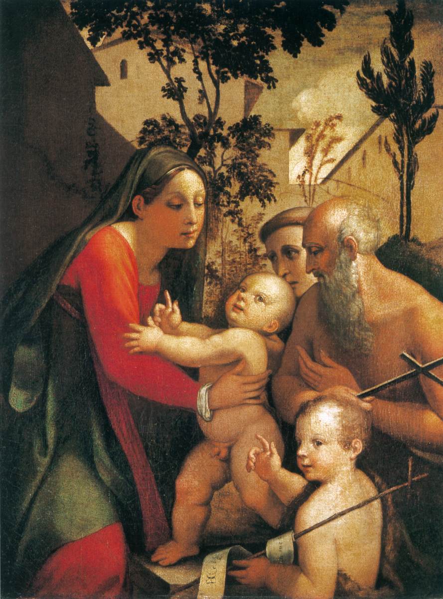 Die Jungfrau und das Kind mit dem Baby Juan Bautista und Los Santos