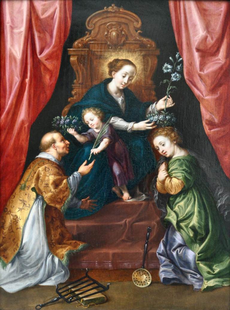 La vierge et l'enfant intronisé avec les saints