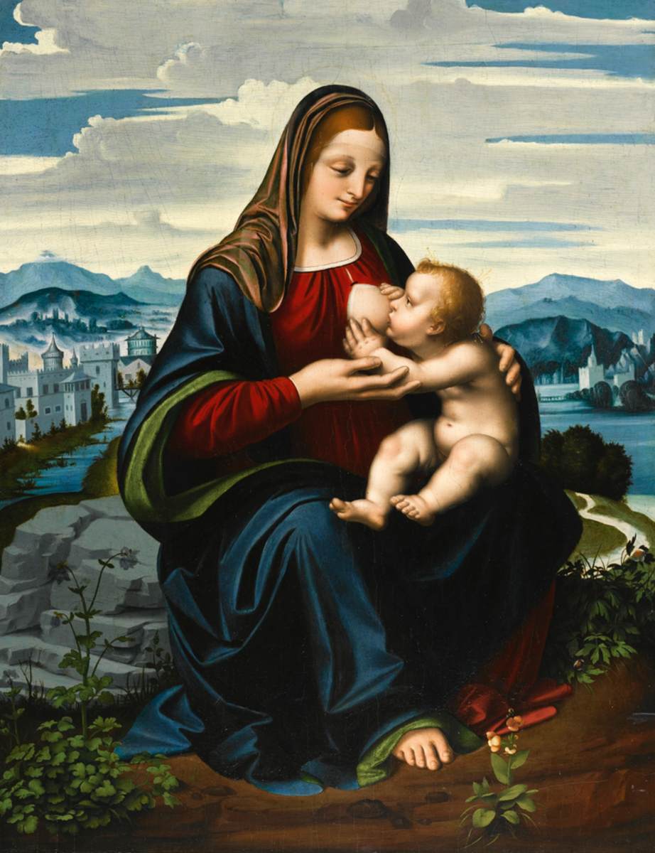 La vierge et l'enfant avant un paysage