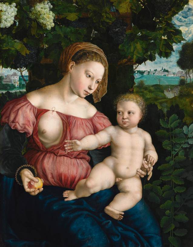 De maagd en het kind onder een wijnstok
