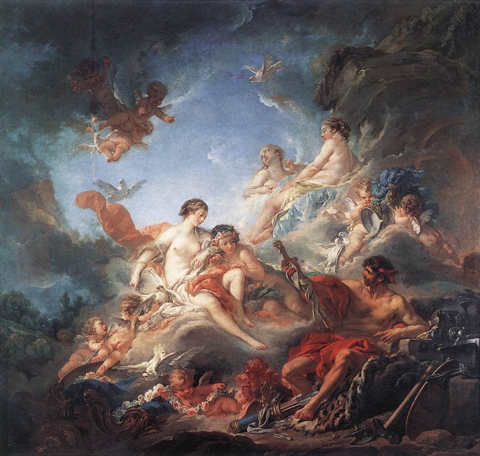 Vulcano præsenterer Venus med våben til Aeneas