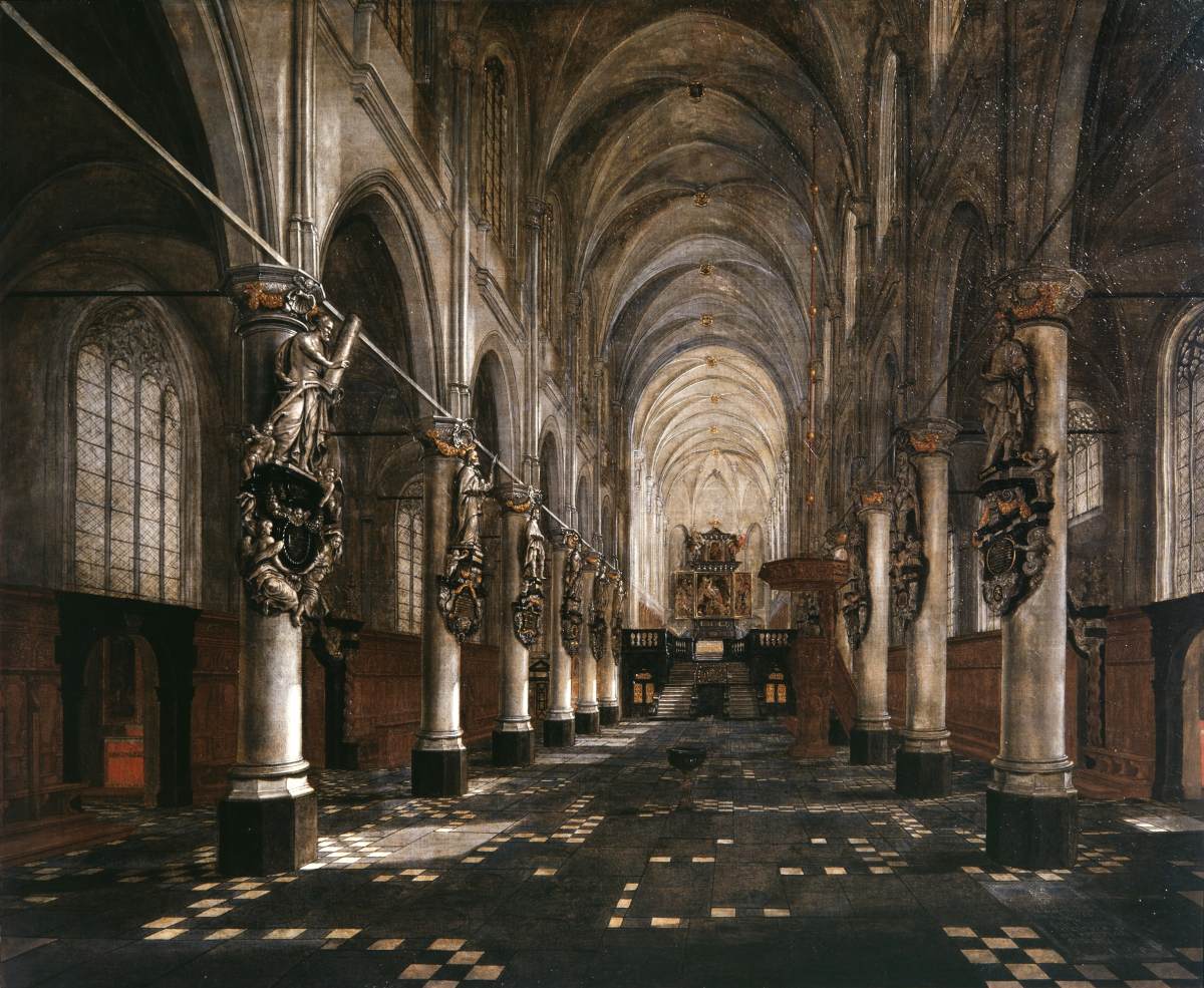 Interiør af den gamle Walburgiskerk Sinning of Antwerpen