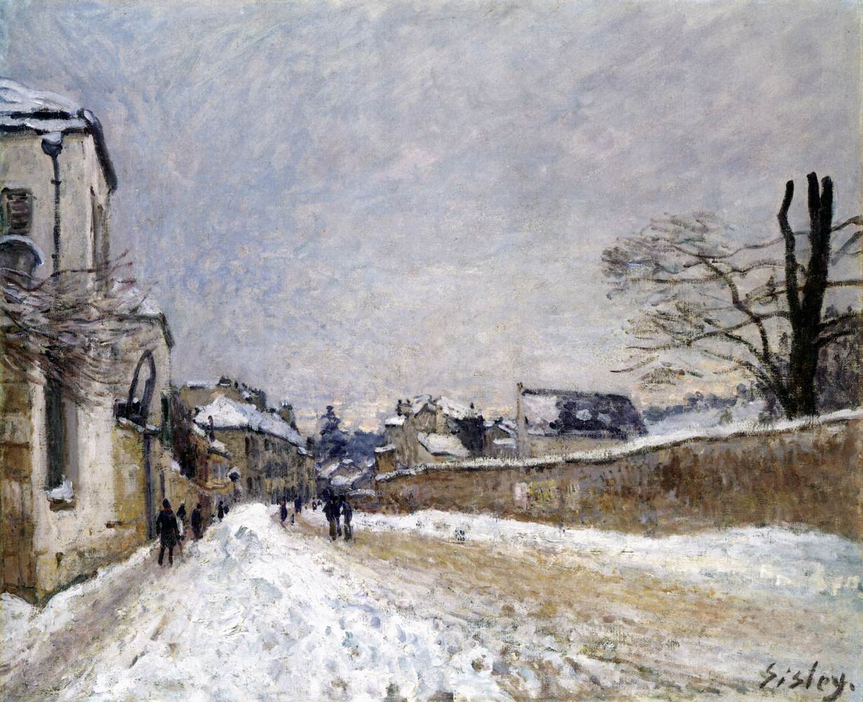 Rue Eugène Moussoir in Moret, Winter