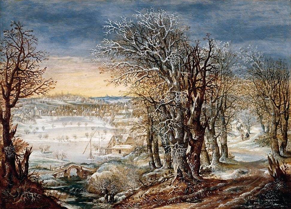 Paysage d'hiver dans le Fôret de Soignes, avec évasion en Égypte