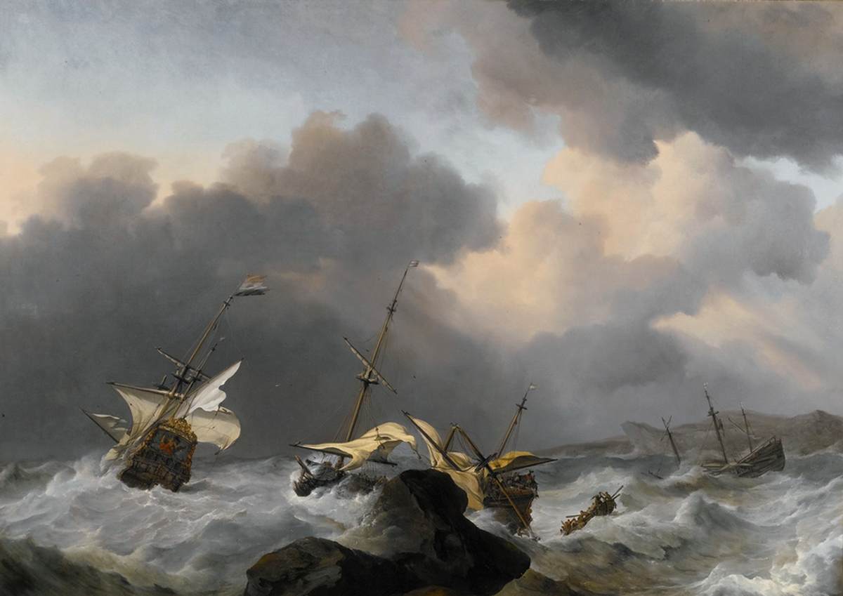 The Jupiter and Another Dutch Ship Wrecked on a Rocky Coast in a Gale