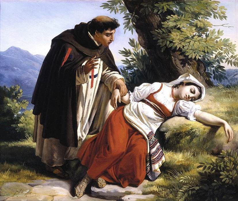 Young Monk Awakening a Roman Peasant Girl